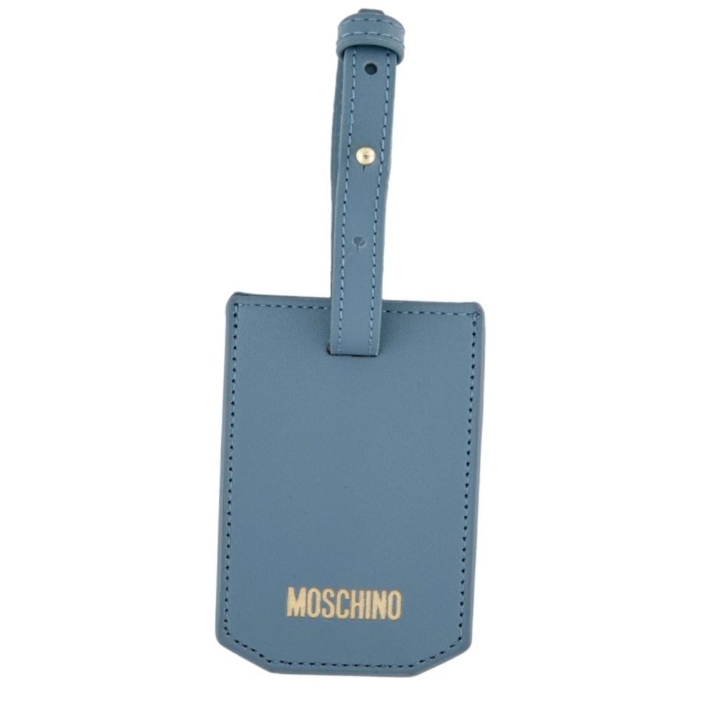 Authentic Luxury Designer Moschino Light Blue Luggage Tag with Gold Logo NEW